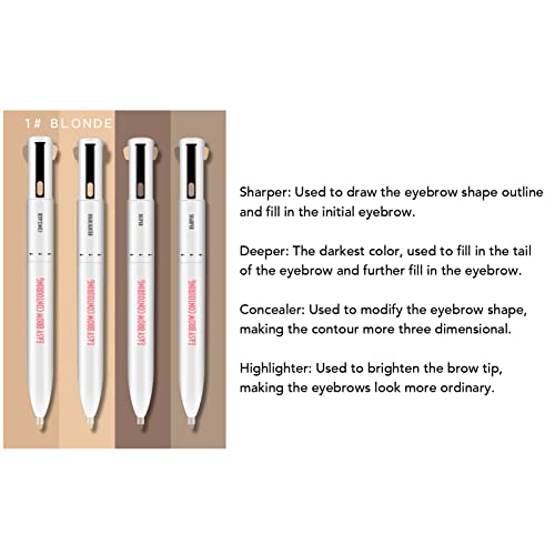 4 In1 Eyebrow Highlight Pen, Eyebrow Pencil, Lasting Eye Makeup Beauty Tool, Brow Defining Pencil (1# Blonde)