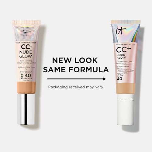 IT Cosmetics CC+ Nude Glow - Medium Coverage Foundation with SPF 40 & Brightening Glow Serum, Lightweight Skin Tint, 2% Niacinamide + Hyaluronic Acid, Up to 24H Hydration, Normal/Dry Skin - 1.08 fl oz