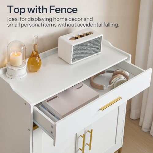 White and Gold 5-Tier Shoe Storage Cabinet with Drawers - Large Wooden Shoe Rack Organizer