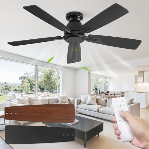 Fanbulous 46 Inch Black Flush Mount Ceiling Fan with Remote Control