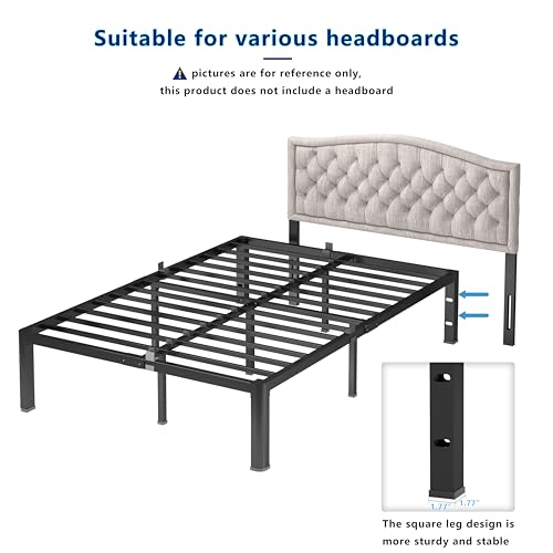 Yookare 14 Inch Queen Platform Bed Frame - Heavy Duty Metal Mattress Foundation with Recessed Legs & Rounded Corners