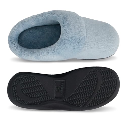 Women’s Memory Foam Clog Slippers - Non-slip Indoor Shoes, Blue Fog, Size 8.5-9
