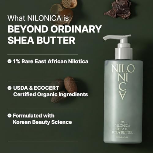 NILONICA Organic Nilotica Shea Body Butter 10.14 oz – Rich Moisturizing Lotion for Dry Skin