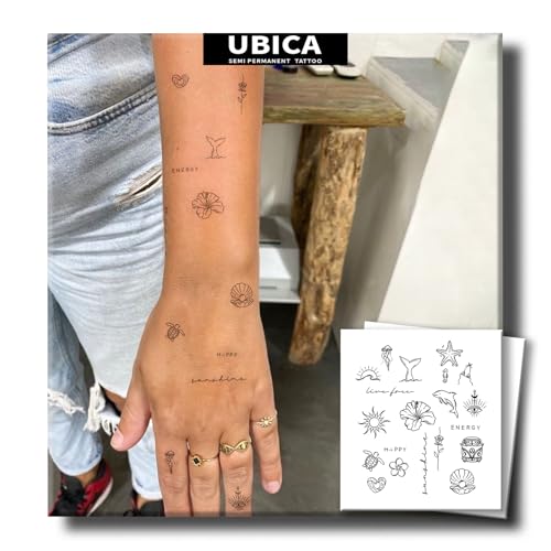 Semi Permanent Tattoo, Tropical Tiny Temporary Tattoo Designs(Shells, Starfish, Turtles, Dolphin, Hibiscus), Waterproof & Non-Reflective, Lasts 1?2 Week, for Vacation, Party, Festival