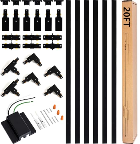 20FT H Track Lighting Rails Kit - Black, Includes Connectors & End Caps