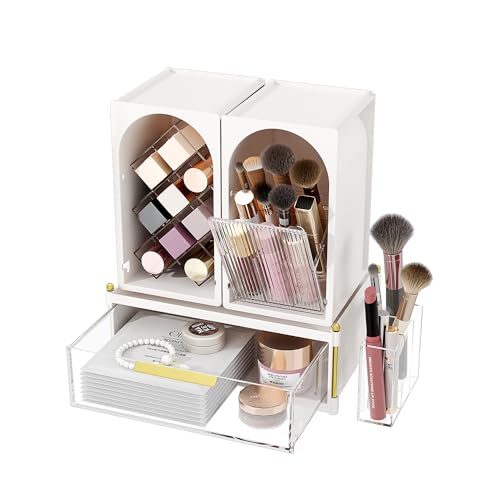Compact Makeup Organizer Set with Brush and Lipstick Storage - Modular Design