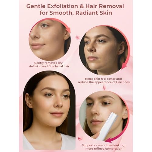 Dermaplane Facial Razor for Women ? Electric 3-Speed Sonic Face Hair Removal Tool with LED Light, Peach Fuzz Remover & Exfoliating Dermaplaning Tool, USB-C Rechargeable with 5 Replacement Heads