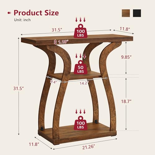 Rustic Brown 3-Tier Farmhouse Console Table for Entryway - 31.5 Inch