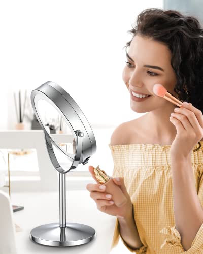 Silver 10X Magnifying LED Makeup Mirror - 7-Inch Double Sided Standing Vanity Mirror