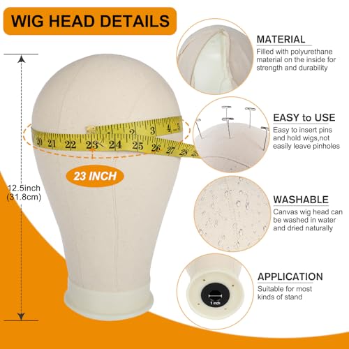 White 23-Inch Canvas Wig Head with Tripod Stand for Hairdressing