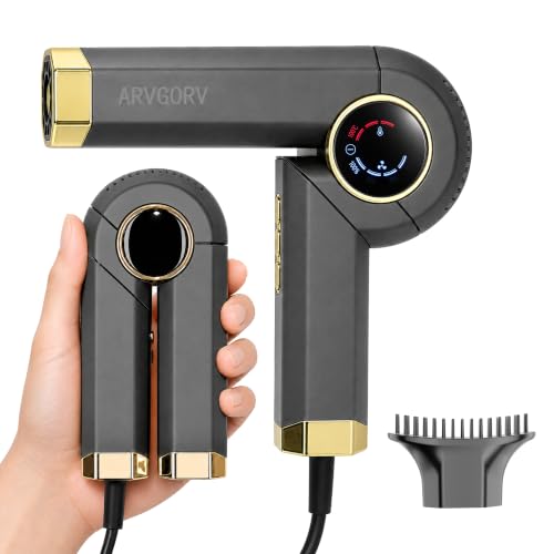 ARVGORV Grey Foldable Ionic Travel Hair Dryer – Fast Drying 1400W, Lightweight & Compact
