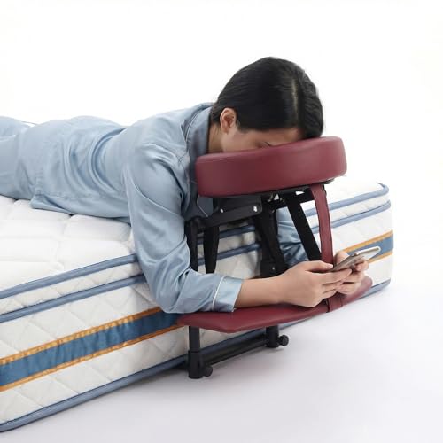 Adjustable Bed Massage Headrest with Memory Foam & Long Armrest Shelf Burgundy