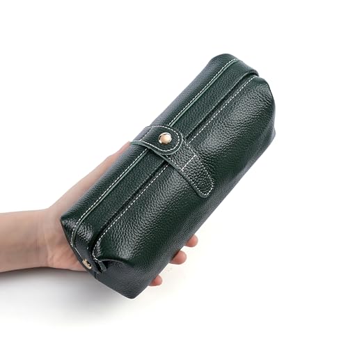 Dark Green Travel Leather Makeup Bag Waterproof Small Storage Bag