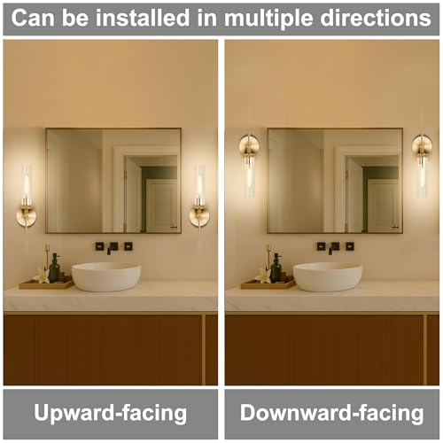 LaLuLa Gold-Clear Glass Vanity Lights Set of 2 Modern Industrial Bathroom Wall Sconces