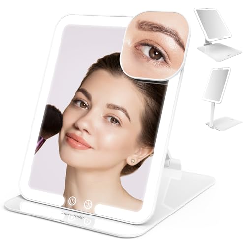 Mocado Foldable Travel Lighted Makeup Mirror with 3 Light Modes, 8" x 6" White