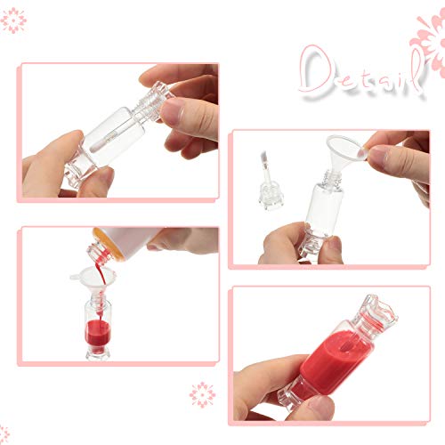 Blulu 40 Pieces Empty Lip Gloss Tubes with Wand 9 ml Mini Clear Candy Shape Lip Balm Tube Containers and 4 Pieces Funnel for DIY Cosmetics Women