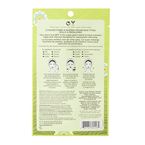Pacifica Super Green Tea Detox Kale & Charcoal Facial Sheet Mask Pack of 1 - Vegan & Cruelty-Free