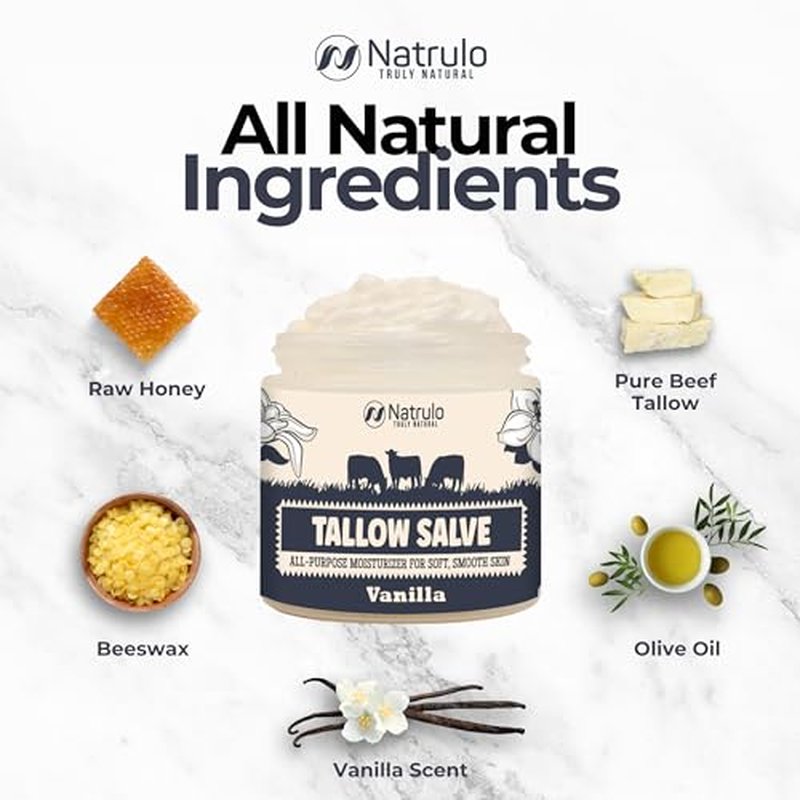 Beef Tallow Salve ? All Natural Grass Fed Beef Tallow & Honey All Purpose Balm ? Moisturizing Body Salve Great for Eczema, Cracked, Dry, Itchy, Irritated Skin ? Skin Repair Skincare Made in USA