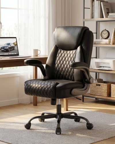 Ergonomic Mid-Back Office Chair with Flip-Up Arms - Black, Lumbar Support, Rocking Function