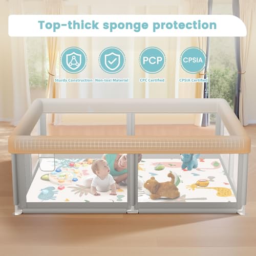 Besuhot Baby Playpen with Mat and Ocean Balls 50x50 Inch, Safe Indoor Outdoor Toddler Play Yard
