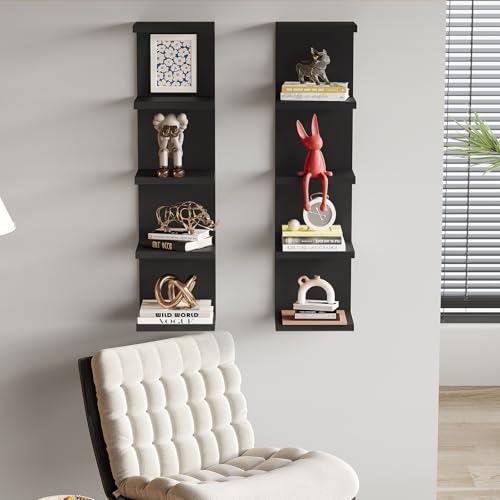 LitaEther 5-Tier Floating Wall Shelf Set - Black Display Shelves for Home & Office