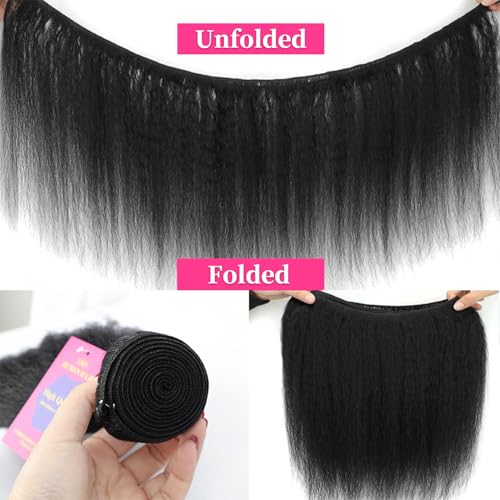 16 inch Kinky Straight Bundles - 1 Bundle Yaki Brazilian Virgin Hair, Fopeela 100% Unprocessed