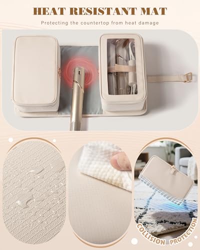 Marscamd Travel Hair Tool Bag with Heat Resistant Mat - Beige