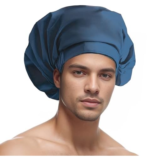 Shower Cap for Women, Large Waterproof Shower Bonnet Washable Elastic Band Bath Hair Hat for Long Hair, Braids (blue)