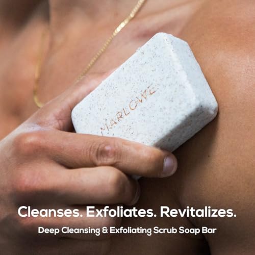 MARLOWE. No. 102 Body Scrub Soap 7 oz, Oud Wood, Exfoliating Soap Bar with Shea Butter, Olive Oil & Green Tea Extracts, Cleanses, Smooths & Revitalizes Skin, Earthy & Smoky Scent