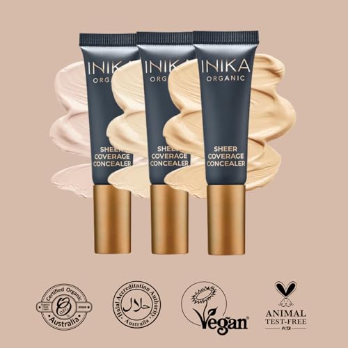 INIKA Organic Sheer Coverage Concealer | Disguise Dark Circles, Cover up Blemishes, Creamy formula, Vegan Ingredients, All Day Wear that Hydrates and Nourishes. Sand