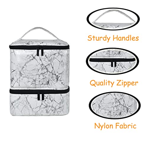 Nail Polish Organizer - Holds 30 Bottles & Nail Lamp, Double-Layer Nail Organizers and Storage, Nail Polish Bag with Handle Nail Travel Case for Nail Tech (White)