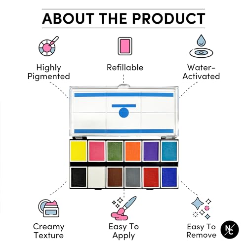 Vibrant Water-Activated Face & Body Makeup Palette - 12 Bold Colors