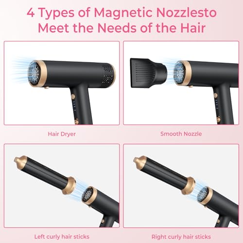 3-in-1 Hair Dryer & Curling Styler with Auto Wrap Airflow - 2000W Ionic Travel Blow Dryer