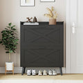 Homleke Farmhouse Shoe Storage Cabinet with Flip Drawers & Barn Door Design - Black