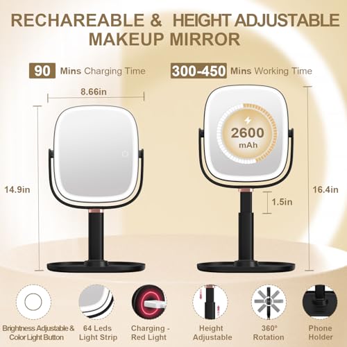Mocado Lighted Makeup Mirror with 1X/20X Magnification - Black