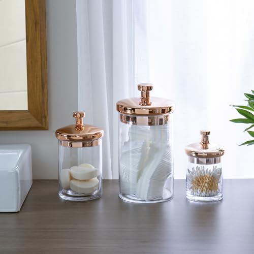 Glass Apothecary Cookie Jar Set with Copper Lids - Clear / Copper - Kitchen & Bathroom Storage
