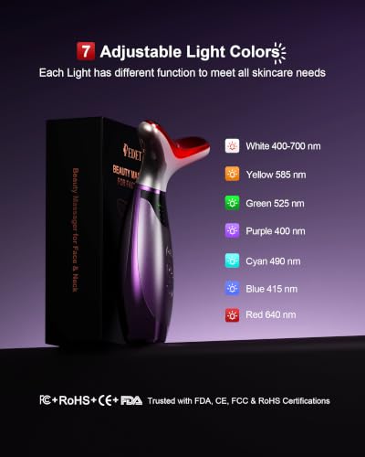 Pedete Facial Massager with 7 Lights - Red Light Therapy for Face & Neck (Purple Variant)