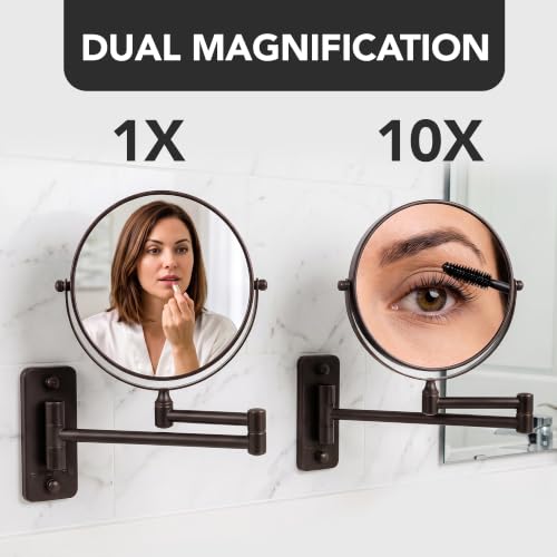 Wall Mounted Makeup Mirror 7 Inch with 10X Magnification, Antique Bronze - Extendable & Rotatable