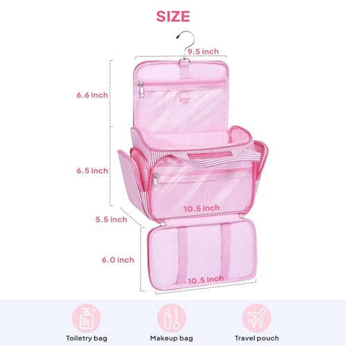 YOOLIFE Travel Toiletry Bag for Women, Initial Hanging Toiletry Bag for Teen Girls, Birthday Gifts for 10 11 12 13 14 15 16 17 Year Old Girls, Pink (A)