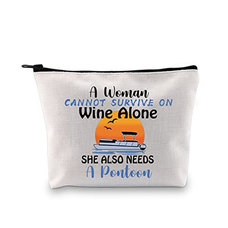 G2TUP Party Life Lover Owner Gift A Woman Cannot Survive On Wine Alone Cosmetic Bag Pontoon Queen Makeup Bag Pontoon Boating Gift (Survive On Wine Alone MB)