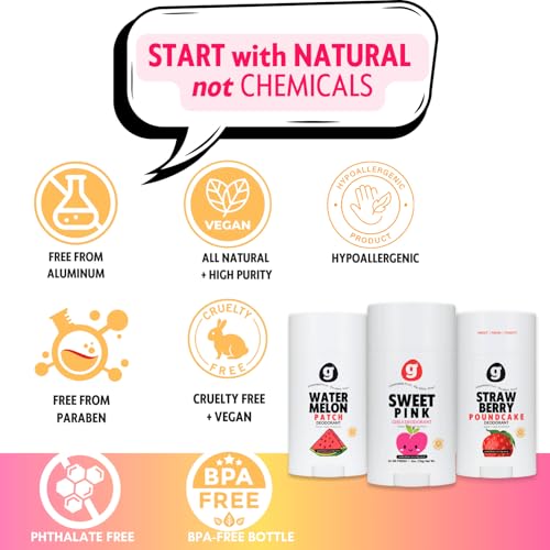 Girls Deodorant Stick - Aluminum-Free, Sensitive Skin, Assorted Scents