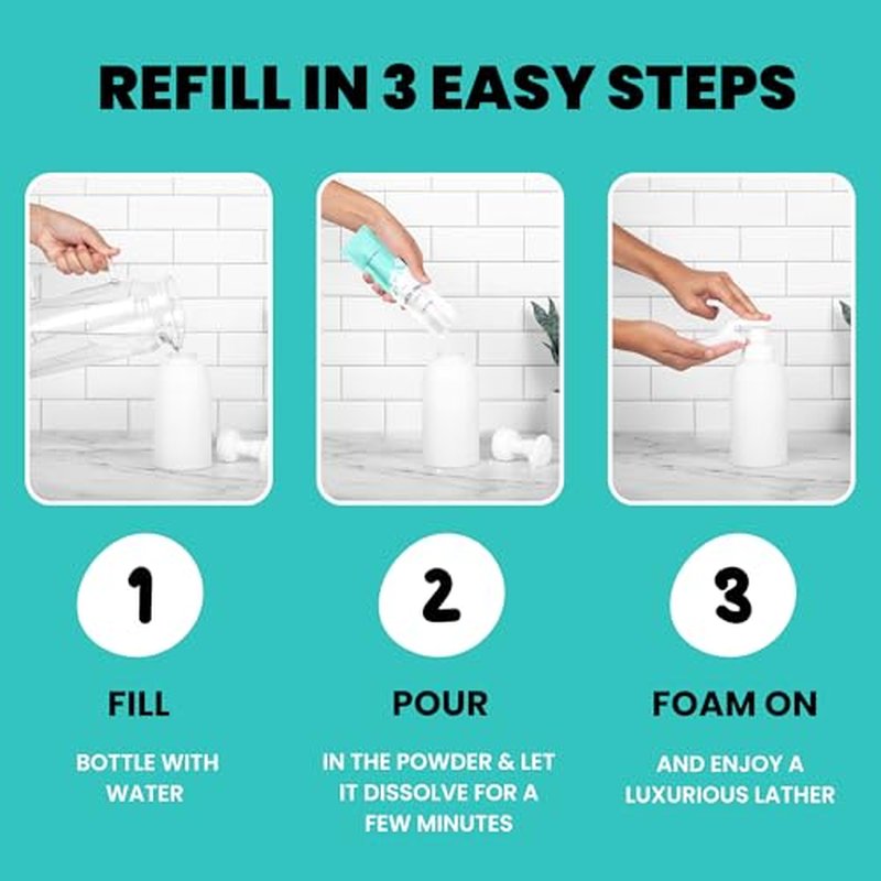 Foaming Unscented Hand Soap Refills (5 Pack), Concentrated Powdered Hand Soap, Makes 5 Bottles of Eco Friendly, Non Toxic, Plastic Free Fragrance Free Foaming Hand Wash