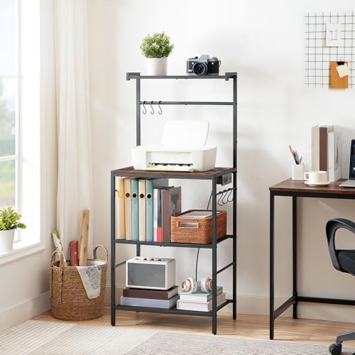 MAHANCRIS Rustic Brown & Black 22.4-inch Kitchen Bakers Rack with Power Outlet & Hooks