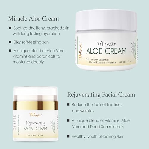 DEL?VIA Ultimate Aloe Skincare Bundle ? Miracle Aloe Cream 8 oz and Rejuvenating Face Cream 2 oz