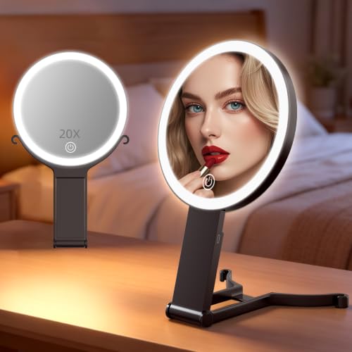 Travel Makeup Mirror with Lights 20X Magnification Black - Rechargeable & Dimmable