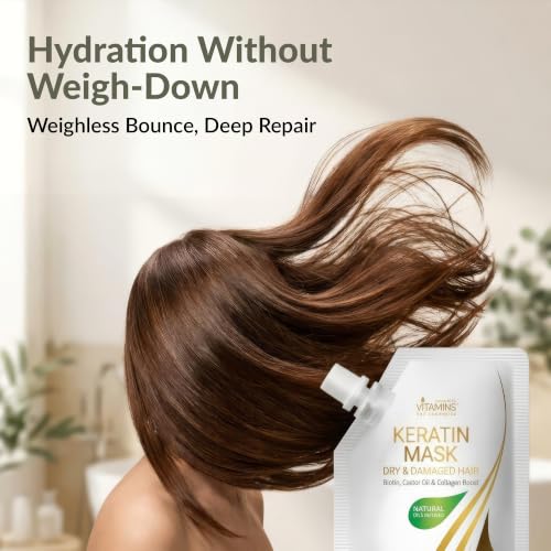 Keratin Hair Mask for Damaged Hair - Protein Repair Deep Conditioner with Biotin & Castor Oil - 3.4 Fl Oz