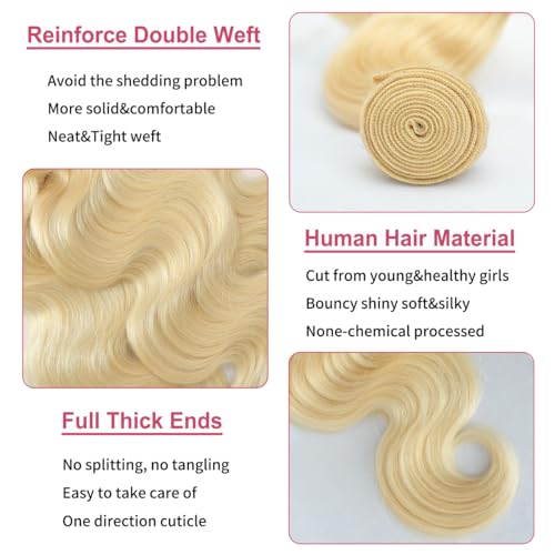613 Blonde Body Wave Human Hair Bundles - 18 Inch Virgin Brazilian Weave