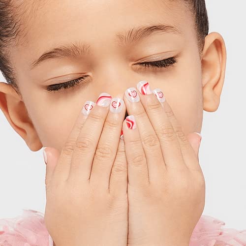 KISS imPRESS No Glue Mani Press On Nails, Mini Press-On Manicure for Kids, 'Dream Big', Pink, Kids Size, Squoval Shape, Includes 20 Fake Nails with Removable Application Tabs, 1 Mini File