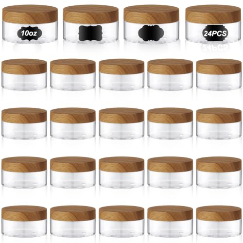 Clear Cosmetic Jars with Dark Wood Lids - 10 oz, Set of 24 - Organize Skincare & Makeup