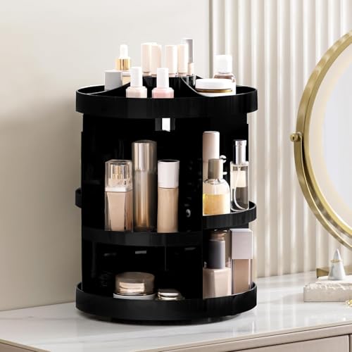 HBlife Extra Large Black 360° Rotating Makeup Organizer - Adjustable Cosmetic Storage Carousel